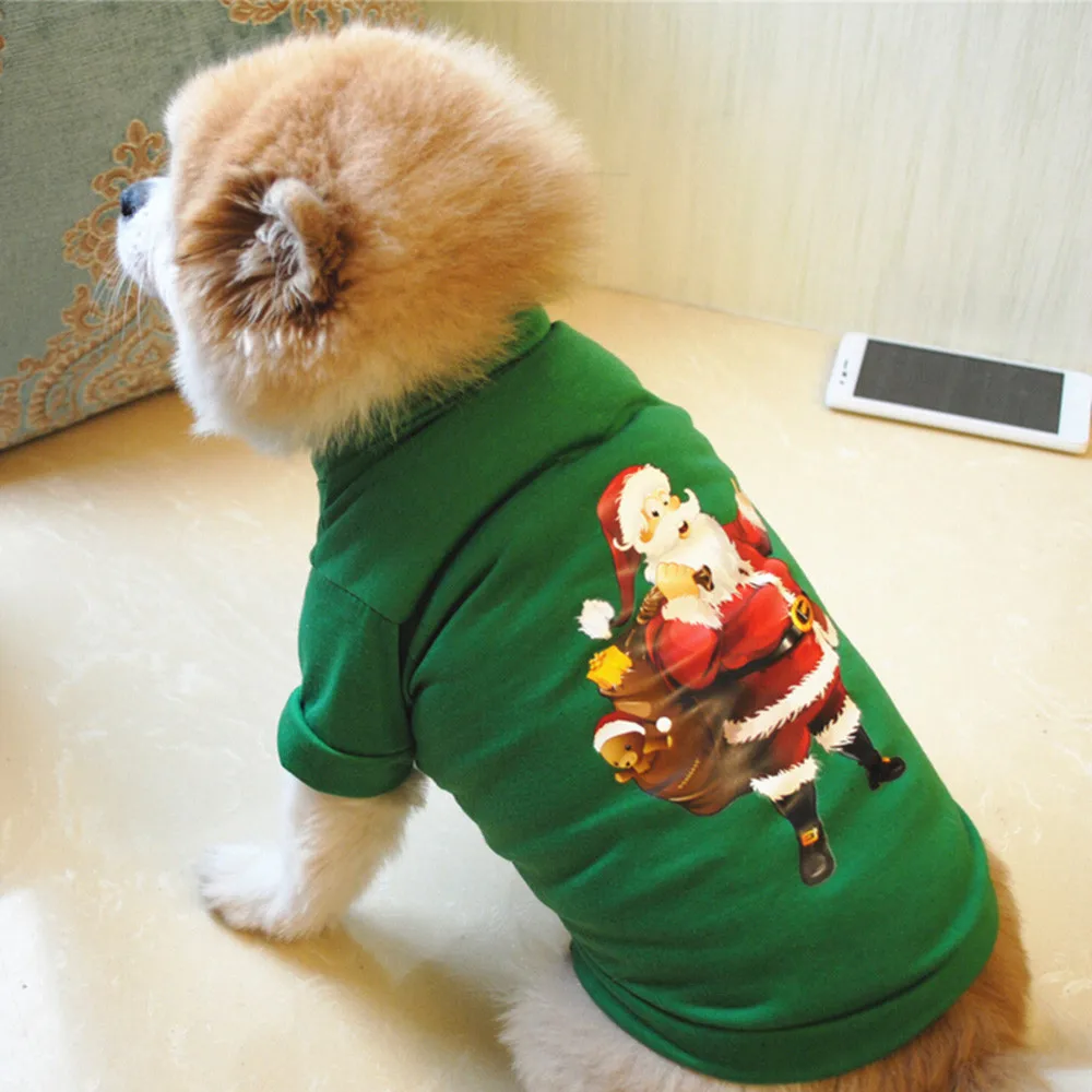 НОВАЯ РОЖДЕСТВЕНСКАЯ Одежда для собак, Полиэстеровая футболка, костюм щенка для французских маленьких средних собак, щенок йоркширского терьера, Рождественский наряд