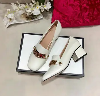 

Chain Pumps Women Leather Med Heels Women Shoes Luxury Sexy Chaussure Femme Square Toe Buty Damskie Fashion Zapatillas Mujer