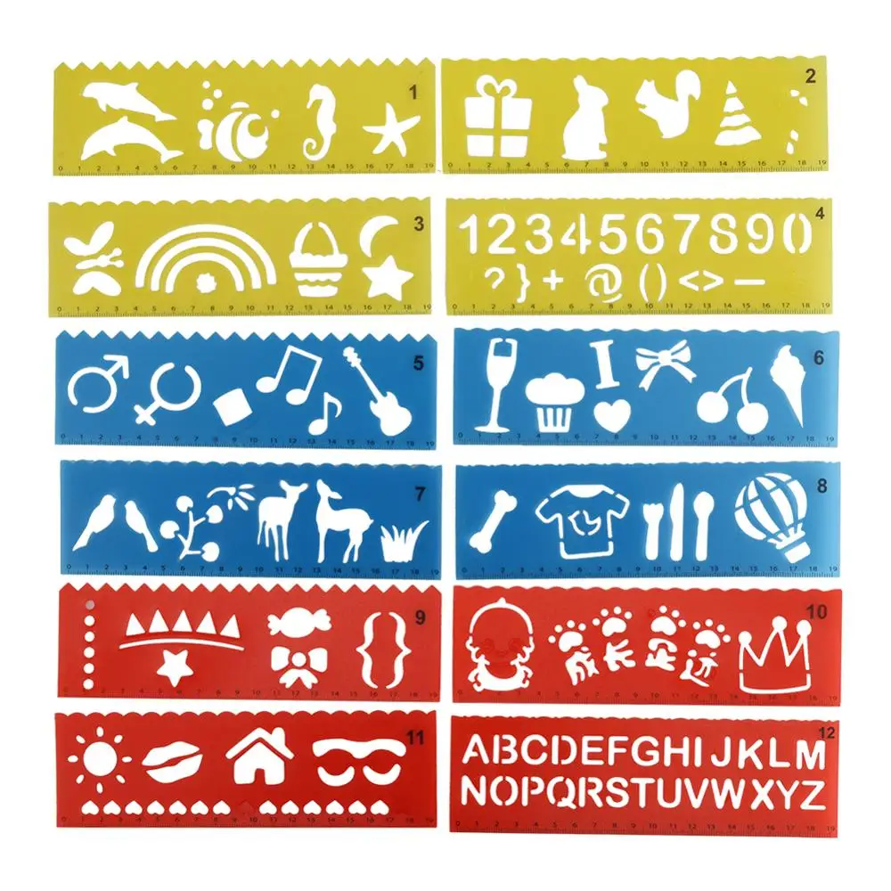 

12Pcs/Set Ruler Type DIY Painting Stencils Hollow Home Wall Painting Decoration Scrapbook Album Diary Drawing Embossing Template