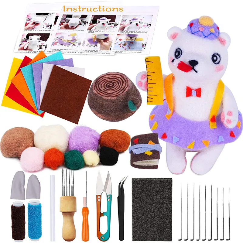 

LMDZ Needle Felting Starter Kit with Instruction Animal Doll Needle Felt with Roving Wool Fabric Sheets for Beginner Supplies