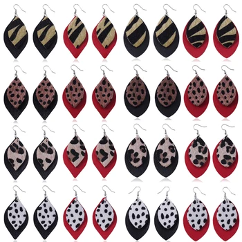

Cheetah Faux Leather Earrings For Women Layered Leopard Leaf Buffalo Earings 2020 Sexy Womens Ear Jewelry Party Hanging Dangles