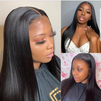 

Black Colored Human Hair Wig 13x4 Ponytail Indian Transparent Pre plucked Hair Silk Top Lace Front Wig For Women Natural Looking
