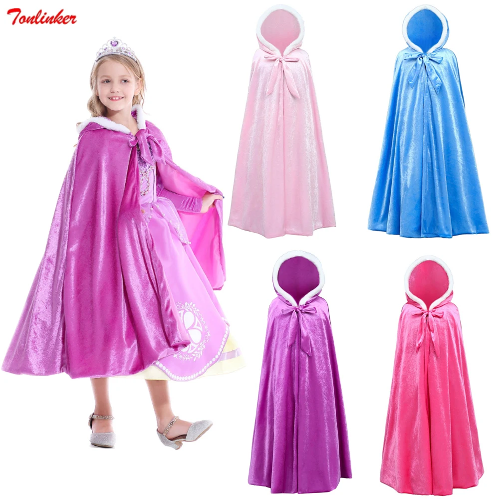 

2021 Winter Children Frozen 2 Cloak Halloween Christmas Girls Princess Double-layer Hooded Shawl Cape Party Gift Dress Accessory