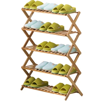 

Foldable Multi-Tier Shoe Stand Shelf Large Storage Shoe Rack Multiple Use Bamboo Organizer for Household Room Saving