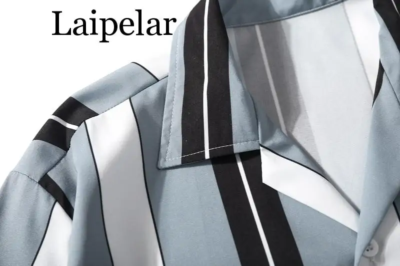 Laipelar, темные иконы, полосатые рубашки с отложным воротником и передним карманом, уличные рубашки для мужчин,, Летние Гавайские стильные мужские рубашки, хип-хоп рубашки