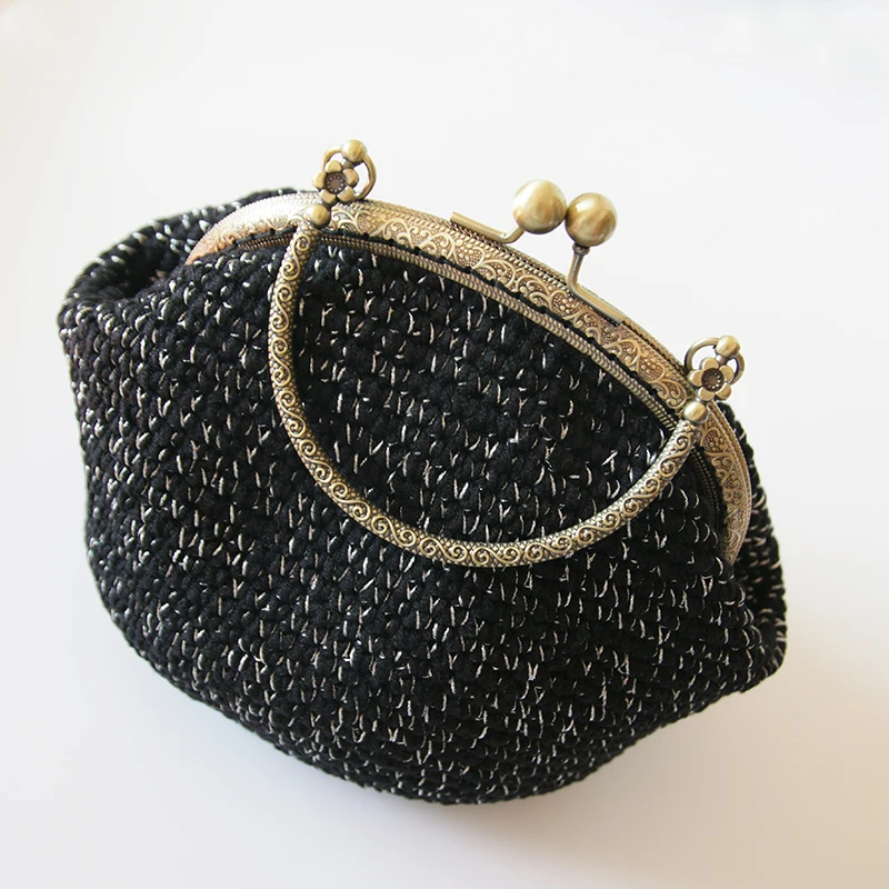 

Vintage Weaving Handbag Party Evening Clutch Handmade Black Mini Women Bag