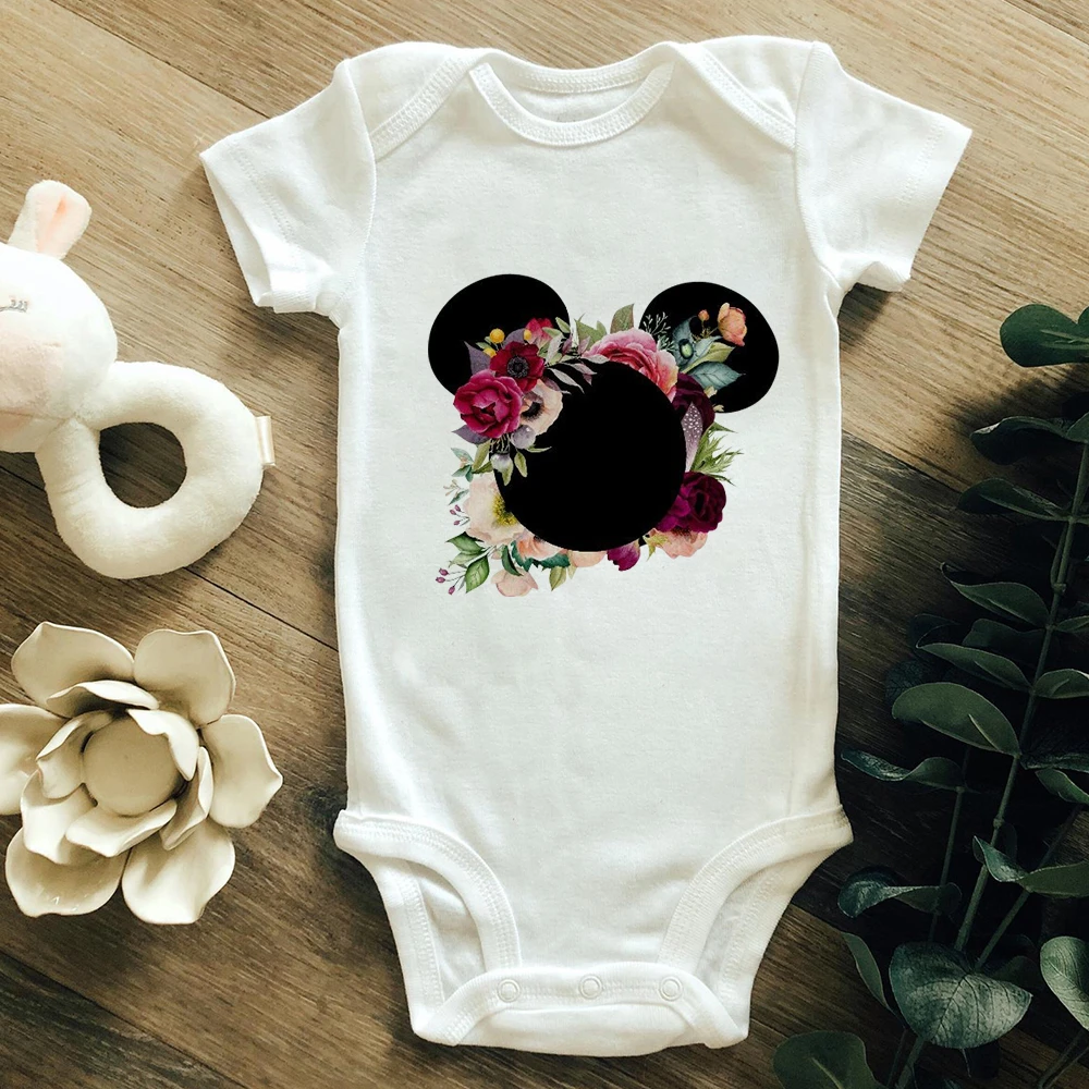 Macacão infantil de orelha, vestido gráfico da moda com flor do mickey  mouse, roupa para recém nascidos, para meninos e meninas|Macacões| -  AliExpress