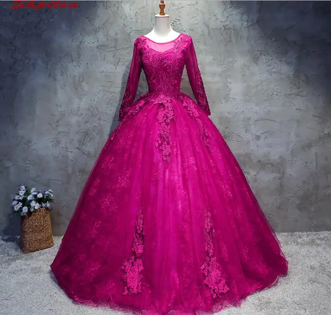 

2019 Long Sleeve Lace Quinceanera Dresses Ball Gown 15 Sweet 16 Puffy Quinceanera Gown Prom Dresses for 15 Years