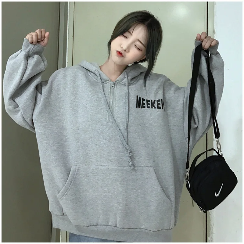 Couplewear Женская негабаритная толстовка женская Свободная Толстовка пара зима флис толстые топы корейский стиль Мода буквы печать