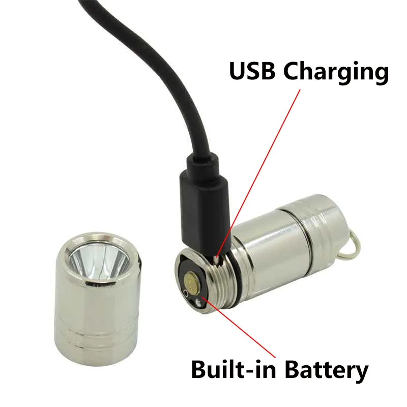 mini keychain flashlight stainless steel usb rechargeable torch small light 2