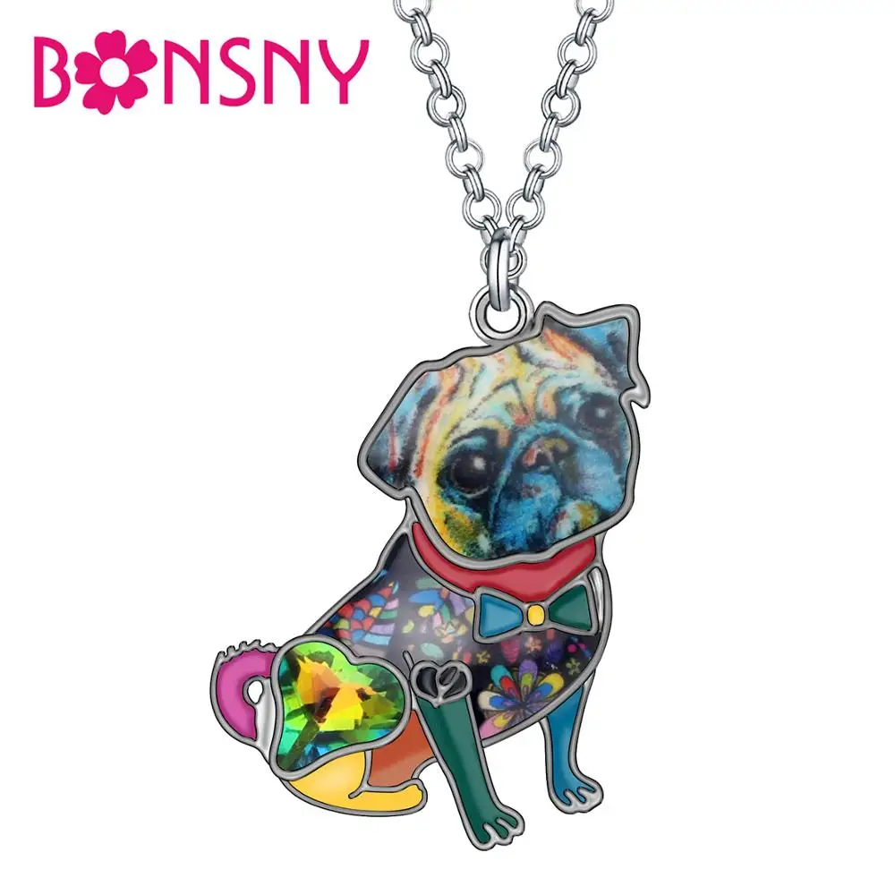 

Bonsny Enamel Alloy French Bull Dog Pendant Necklace Chain Choker Cute Pets Jewelry For Women Girls Kids Charms Party Gifts Bulk