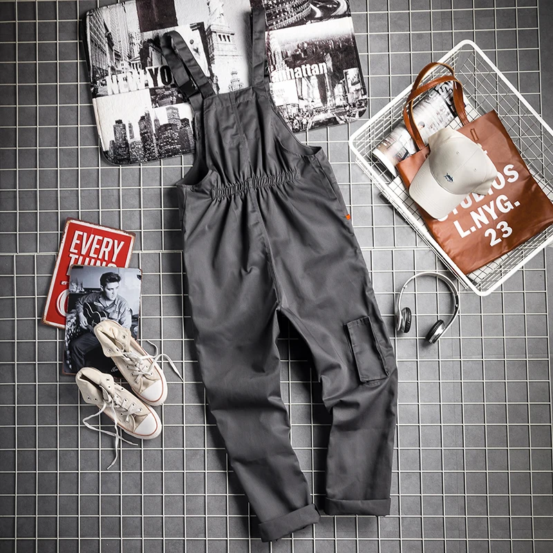 

Fashion Korean Straight Supender One Piece Mens Overcalls Harajuka Loose Plus Size S-4XL Casual Full Length Pants Streetwear