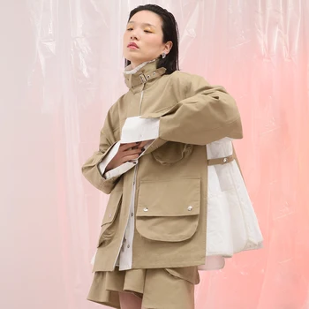 

2019 Spring Autumn Oversize Loose Pocket with Cotton Panel Coat Plus Size Trench Coat for Women Windbreak Womens Trench Coats