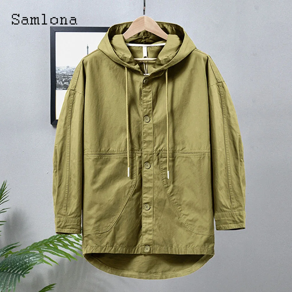 Men Outdoor Casual Hooded Jackets Retro Solid Basic Top Outerwear 2021 Long Sleeve Fashion Open Stitch Coats Mens Streetwear