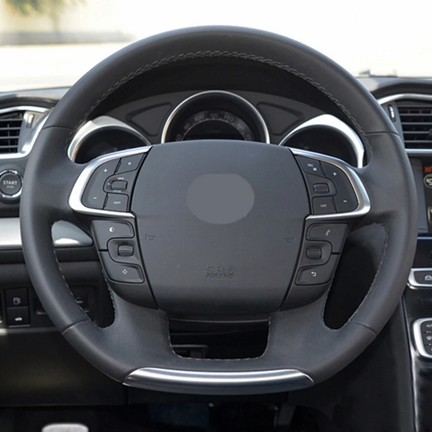 DIY сшитые вручную черные чехлы на руль из искусственной кожи для Citroen C4 C4L 2011- DS4