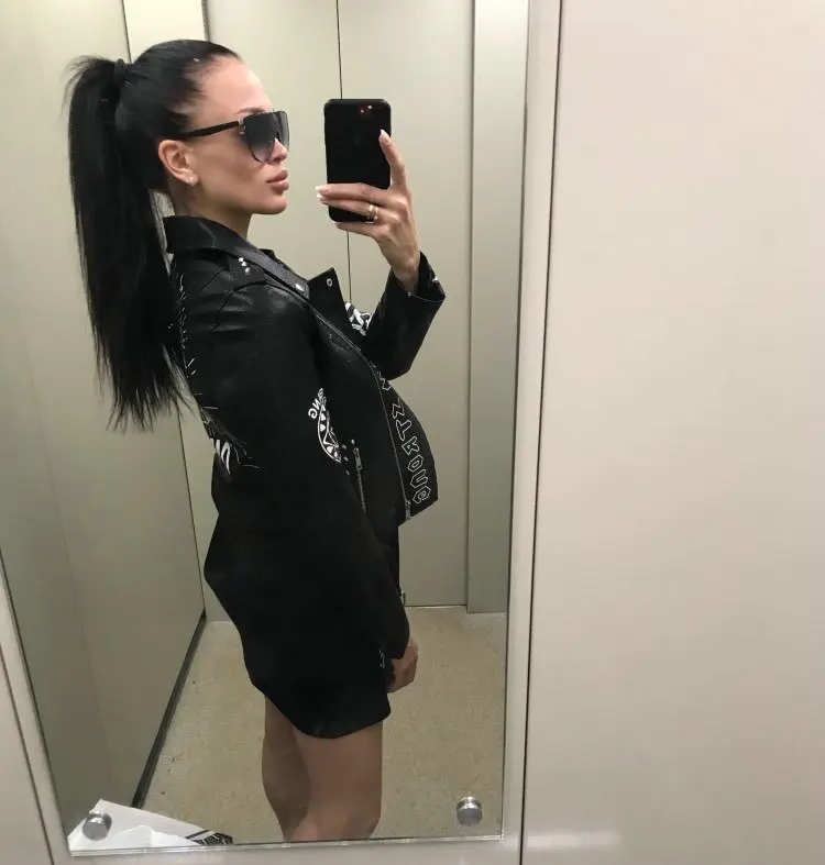 2020 New Women Autumn Winter Faux Soft Leather Jackets Coats Lady Black PU Rivet Zipper Epaulet 3D print Motorcycle Streetwear