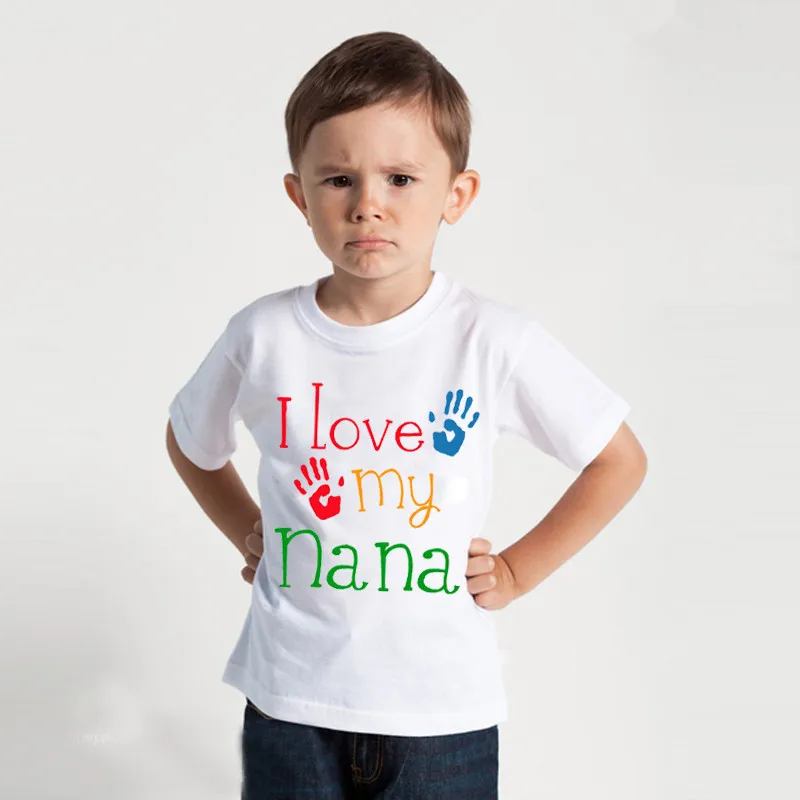 Милые футболки с надписью «I Love My Nana детской летней одежды для мальчиков и девочек, футболка с короткими рукавами белого цвета Повседневное Мягкая футболка детские топы для детей, футболки для грудничков