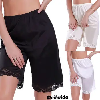 

Women's Premium Illusion Classic Trouser Solid White Black Thin Knee Basic Pants Half Slip With Lace Trim OW Clothes 2019