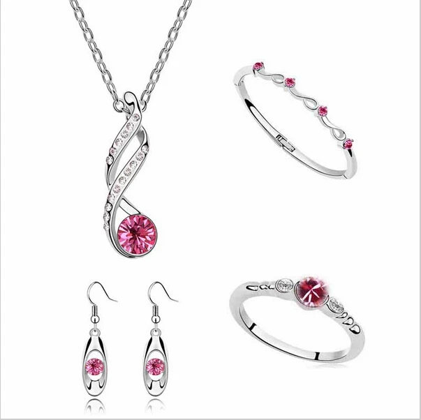 102 rose red Модное ожерелье с подвеской из австрийского кристалла/серьги/браслет/кольцо женские звезды блестящие свадебные ювелирные наборы - Окраска металла: 102 rose red