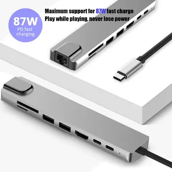 

Type-C To Hdmi Hub Rj45 Eight In One Type-C Network Card Docking Station Hub Card Reader Hub Computer External Accessories