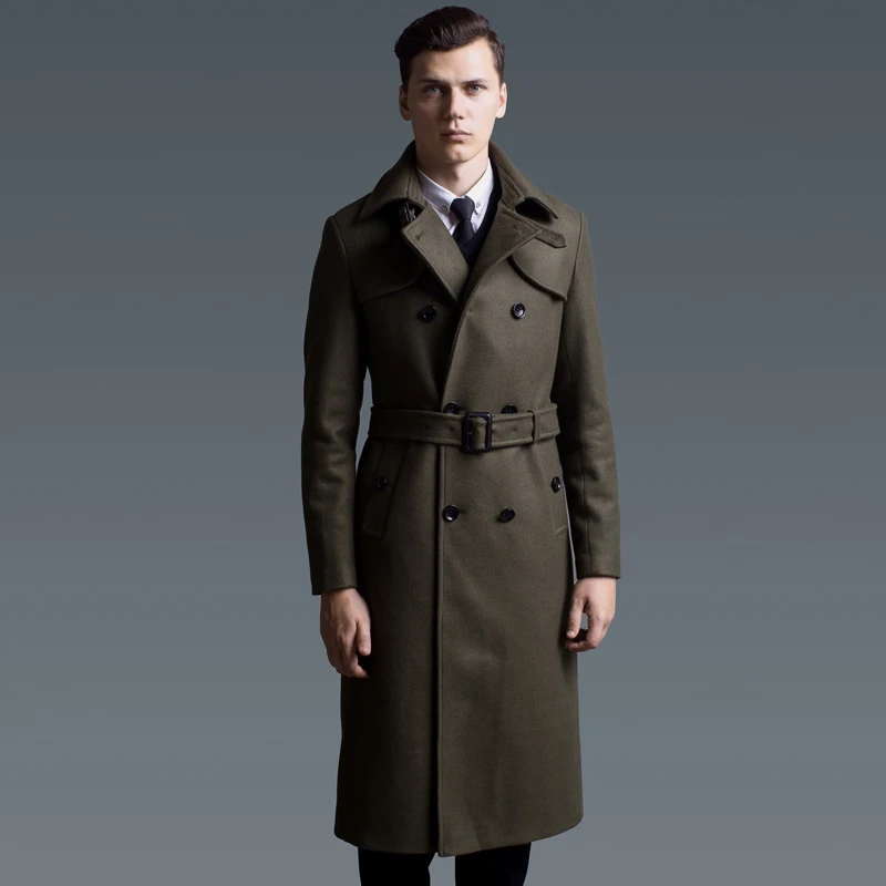 Men's Military Woolen Cashmere Blend Double Breasted Trench Coat Jacket Outwear