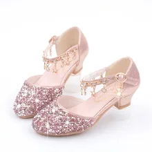 Girls Shoes Children Leather Sandals Sequins Kids Princess Sandals Party Shoes 26-38  kids dress shoes High-heeled shoes
