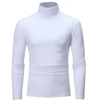 

THEFOUND Men Turtle High Neck Long Sleeve Tops T Shirts Winter Fall Half High collar Sweater Pullover T Shirt slim Knitted tees