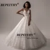 BEPEITHY Deep V Neck Lace Wedding Dress 2022 Ball Gown Bridal Court Train Sleeveless Women Indian Ivory Wedding Bouquet Gown New ► Photo 3/6