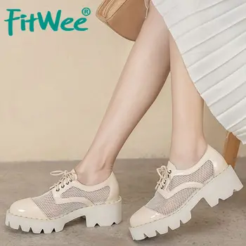

FITWEE Women Pumps Platform Thick Bottom Lacing Breathable Thick Heels Women Shoes Casual Spring Daily Mujer Footwear Size 33-43