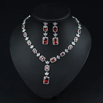 

Dazz Elegant Square Zircon Pendant Necklace Earring Jewelry Set For Women's Banquet Wedding Bridal Dress Collar Accessories Gift