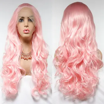 

Bombshell Bright Pink Body Wave Synthetic 13*3 Lace Front Wig Glueless Heat Resistant Fiber Hair Natural Hairline For Women Wigs