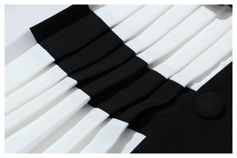 Romantic Heavy Work Blazer Pleated Stitching Black and White Contrast Hem Dress Blazer Women Female 2020 Mid-Length Long Sleeve