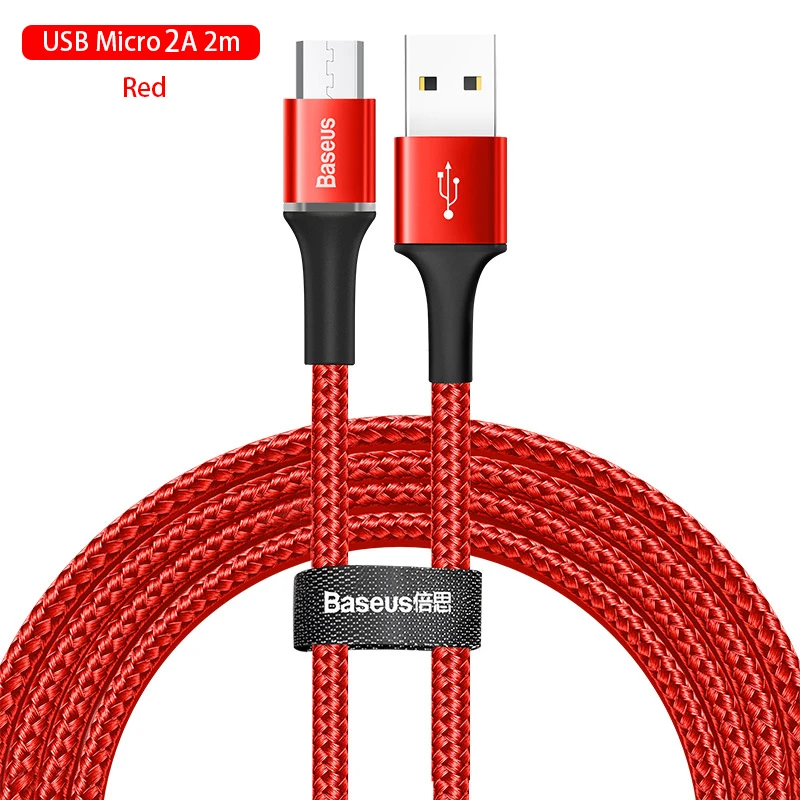 Baseus Micro USB кабель 3A быстрой зарядки Android кабель для передачи данных для мобильного телефона Micro Зарядное устройство, 1 м, 2 м, проволочные заряжающие провода шнур с светодиодный освещения - Название цвета: 2A 2m Red