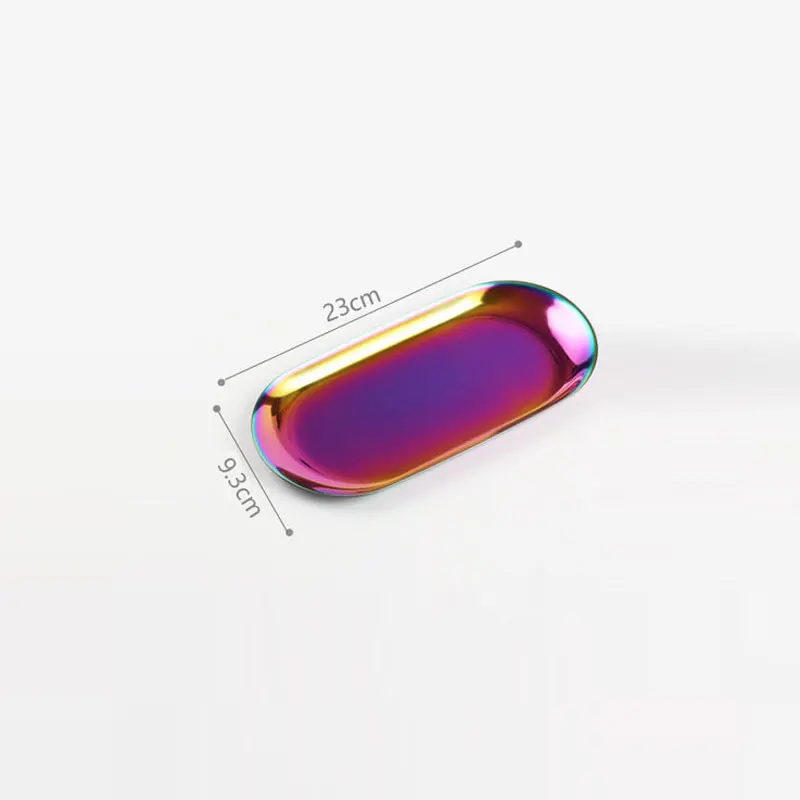 color large Поднос для десерта, овальный поднос для ювелирных изделий, поднос из нержавеющей стали, поднос для закусок, металлический поднос для хранения, золотое украшение, Домашний Органайзер - Цвет: color large