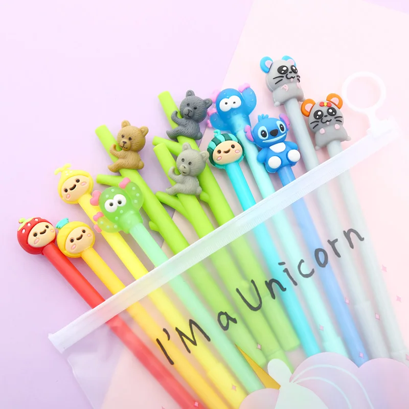 Mixing 12pcs Set Gel Pen Kawaii Cartoon Creative Alpaca Cute Cool School Ink Pens Office Stationary Supply with Pencil Bag - Цвет: 20