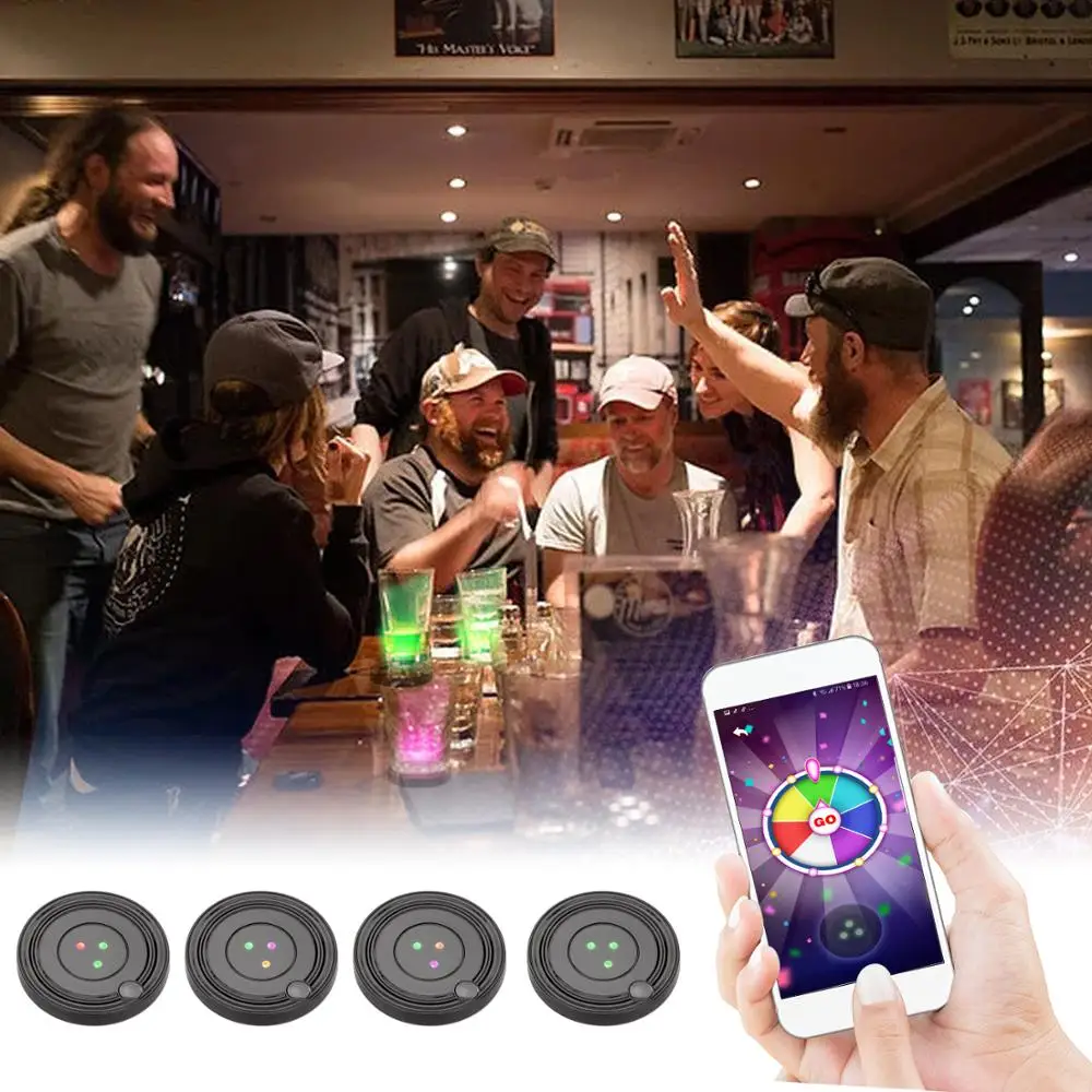 

4pcs Luminous Coaster Bluetooth APP Connected Game Play LED Coaster LED Glorifier Drink Cup Mat For Bar KTV Festival Night Club