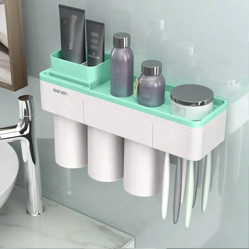 Твердый стеллаж для хранения моющего средства для ванной комнаты перевернутая чашка настенное крепление Магнитная адсорбционная подставка для зубных щеток розовый серый 1 комплект зеленый