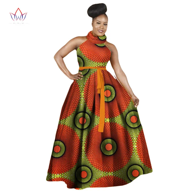 Женское платье, повседневное,, Африканский принт, платья, большой размер, M-6XL платье с лямкой на шее без рукавов, Дашики, длинное платье WY1788 - Цвет: 20
