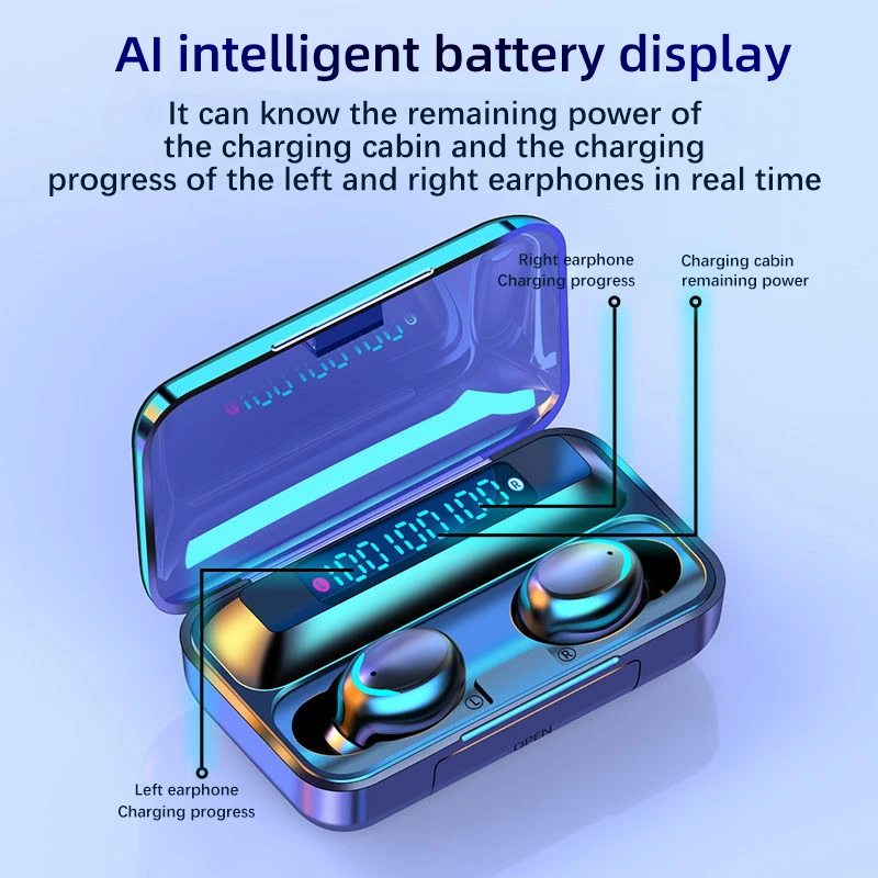 Oringinal F9 TWS Wireless Headphones Bluetooth 5 0 Earphones Fingerprint Touch Headset Hifi Stereo In ear Earbuds for Sport USB