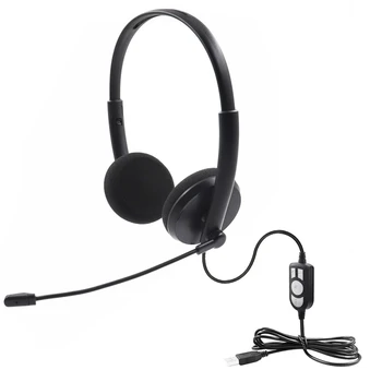 

USB Binaural Headset Call Center with Noise Cancelling Mic Volume Adjustable for PC Home Office Customer Service