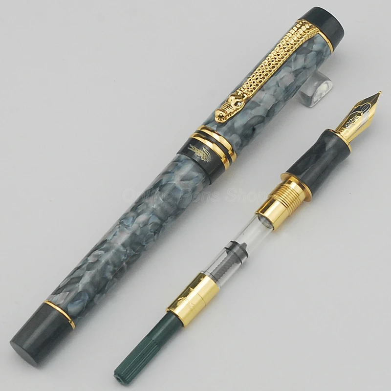 Caneta de Tinta Dourado para Escrever Crocodilo Celulóide Caneta Tinteiro Gelo Cinza Médio Nib 0.7mm Escrita Presente Clipe 5 Crocodilo celulóide caneta tinteiro gelo cinza médio