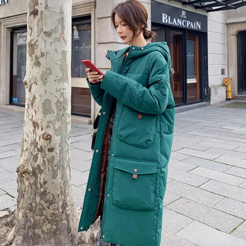 Пуховое пальто, женская зимняя куртка, женское длинное толстое хлопковое пальто большого размера, Корейская версия, свободная хлопковая одежда, повседневная парка - Цвет: green