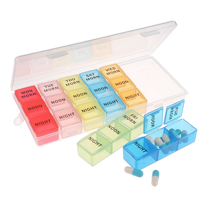 21 Grids 7 Days Weekly Pill Case Medicine Tablet Dispenser Organizer Pill Box Splitters Pill Storage Container