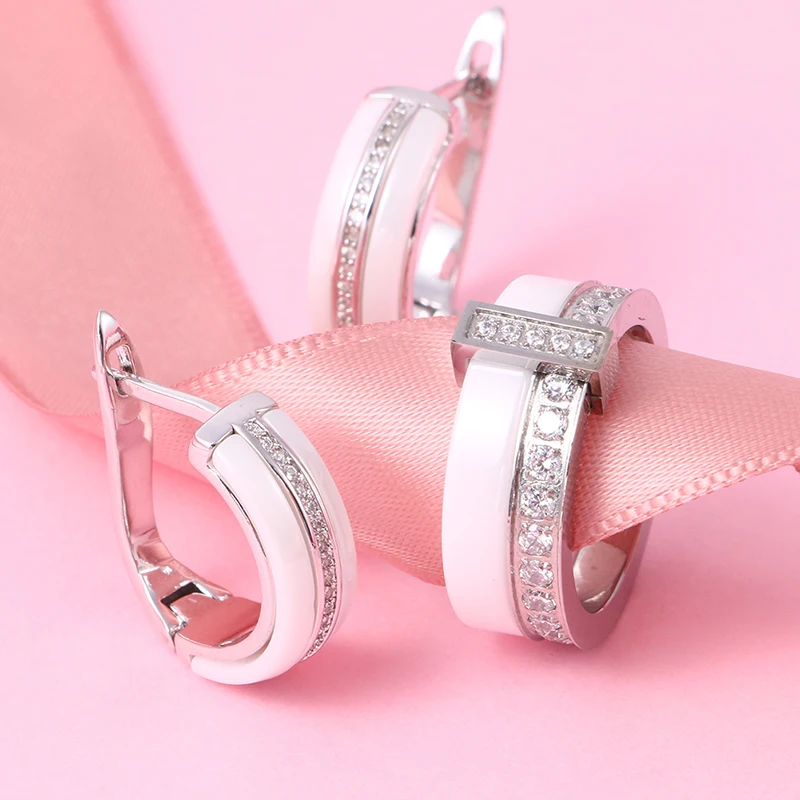 Skup 2019 U Ben kształt kolczyki i pierścionki biżuteria ślubna zestawy wkładka luksusowy kryształ biżuteria ceramiczna dla nowożeńców zestaw prezenty dla druhen