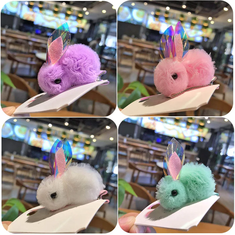 

M MISM 1pc Cute Rabbit Child Hair Clips Sweet Hairgrip Baby Girls Hair Accessories Safe Full-wraped Hairpin Mesh Rabbit