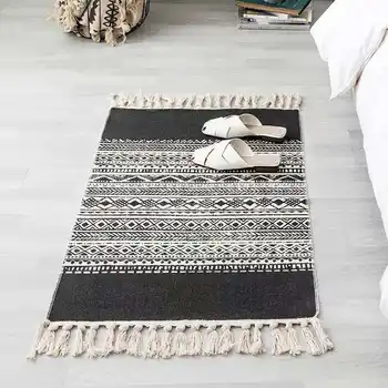 

Hot Retro Bohemian Hand Woven Cotton Linen Carpet Tassel Rug Geometric Floor Mat Bedroom Tapestry Decorative Blanket Area Rug