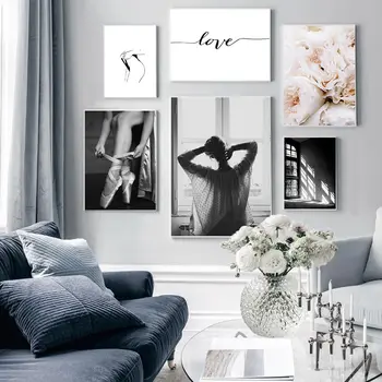 

Black and White Wall Art Print Ballet Canvas Poster Abstract Wall Painting Flower Nordic Posters And Prints Living Room Decor