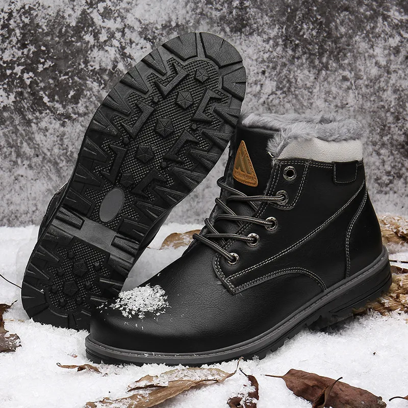 Рождественская зимняя обувь; зимние ботинки; мужские кожаные ботильоны; Рабочая обувь для мальчиков; мужские теплые меховые ботинки на плоской платформе; Zapatos Tenis