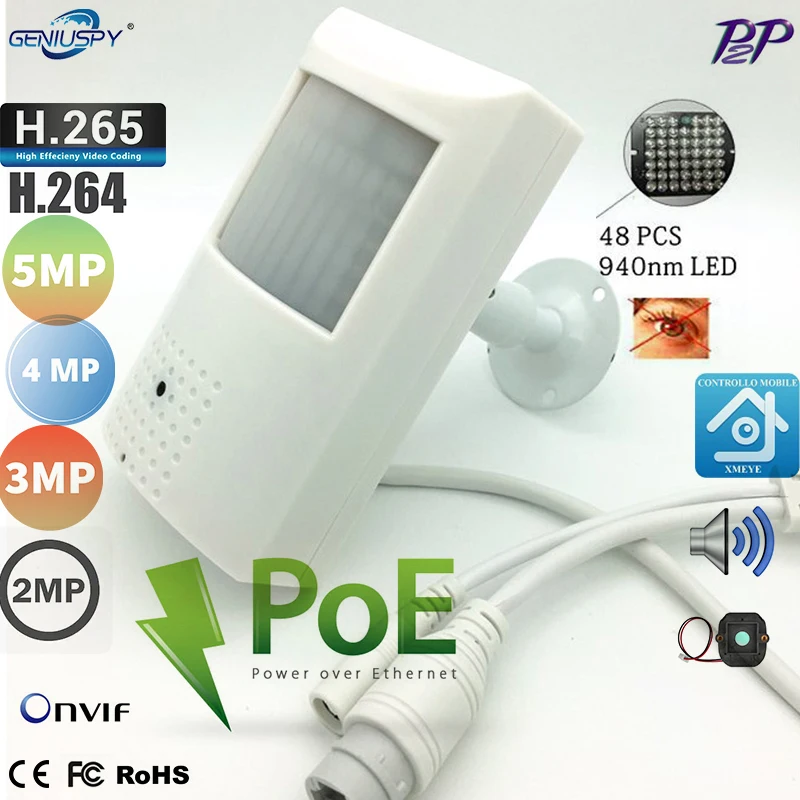 Geniuspy Poe Covert Ir-Cut 940Nm Ir Macchina Fotografica Del Ip Di Poe Audio Pir Cam H.265/H.264 2Mp 3Mp 4Mp 5Mp Xmeye Mini Ir Ip Cam Staffa Di Metall