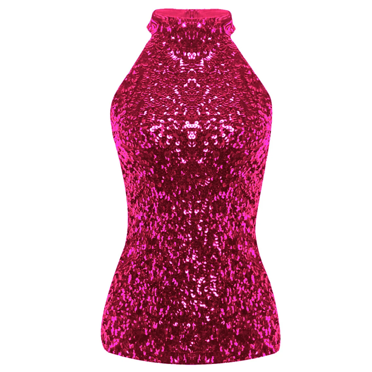 thumbnail image 1 of Chaleco sin mangas para mujer, camisetas sin mangas, moda, brillantes, llamativas, con lentejuelas, cuello halter, ropa de discoteca para Halloween, disfraces rave, 1 of 5